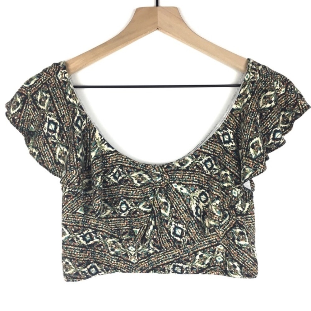 FOREVER 21 Crop Top Ruffle Neckline Flutter Tank Boho Southwestern Size Small